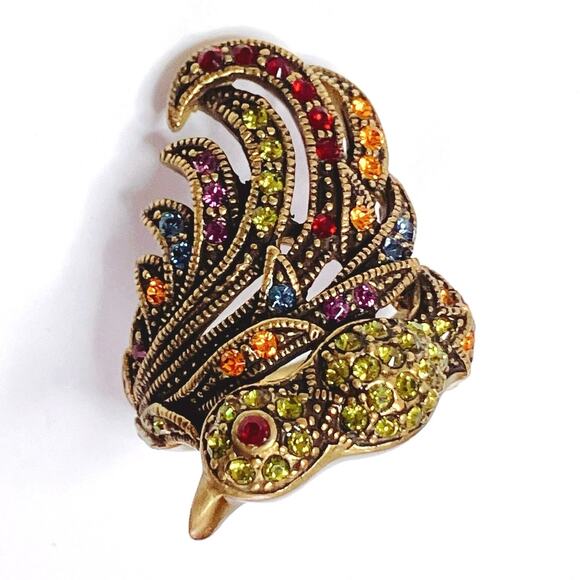 Signed Heidi Daus Bird of Paradise Figural Ring Colorful Swarovski Y2K Size 7 - Picture 4 of 12